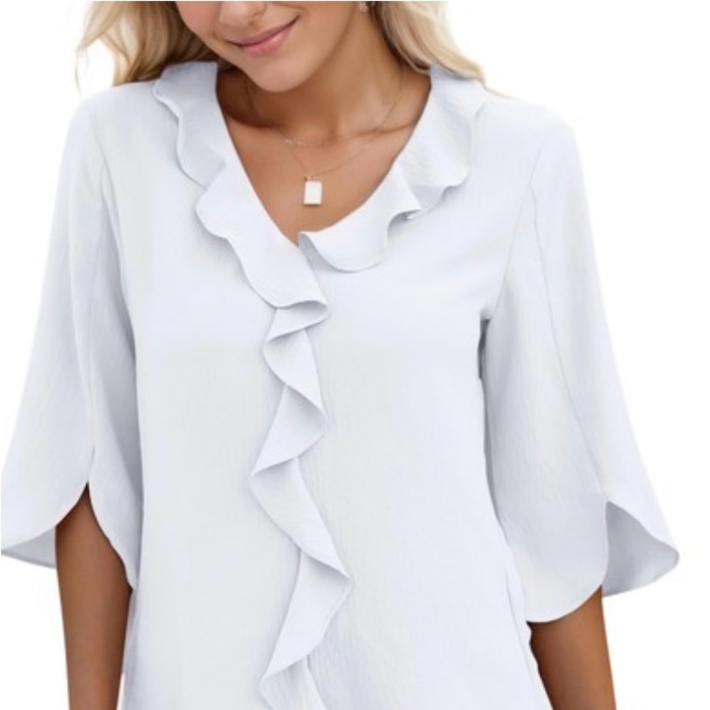 NWT Elegant White Ruffle Blouse